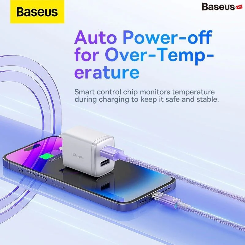 CÃ¡p Sáº¡c Nhanh Tá»± Ngáº¯t Baseus Explorer Series 2 USB A to Lightning 2.4A dÃ¹ng cho iPhone/ iPad (Smart Power-Off with Smart Temperature Control,Fast Charging Cable)